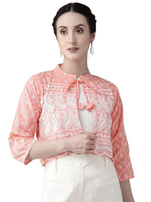 Drapshe Women PEACH Color Chiken Ethnic Jacket