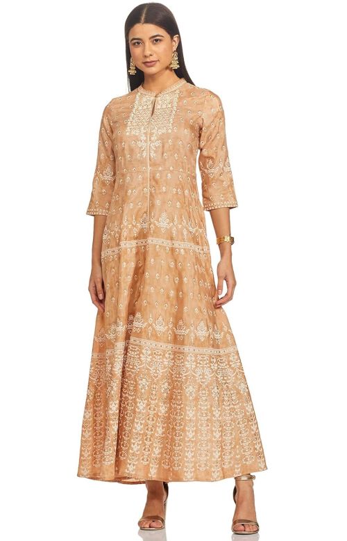 Fabslo Women's Polyester Light Orange Festive Gown Maxi