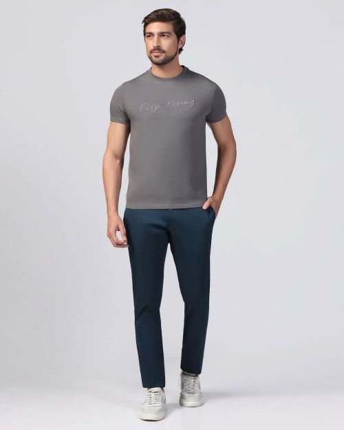 Crew Neck Grey Printed T-Shirt