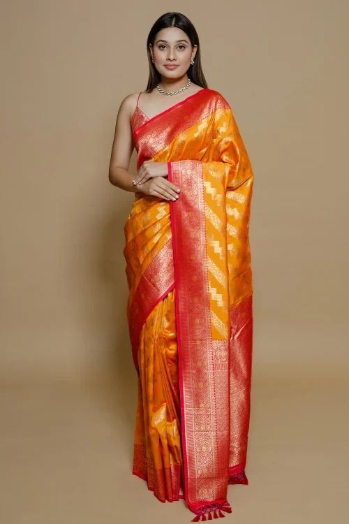 Orange Art Silk Woven Saree