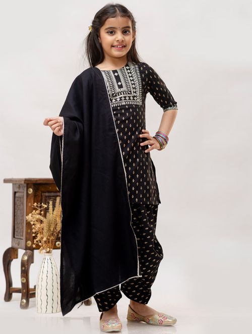 Girls Casual Dhoti & Kurta Set  (Black Pack of 1)