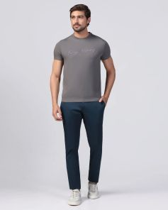 Crew Neck Grey Printed T-Shirt