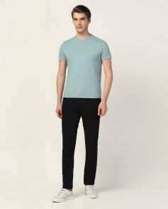 Crew Neck Blue Solid T-Shirt